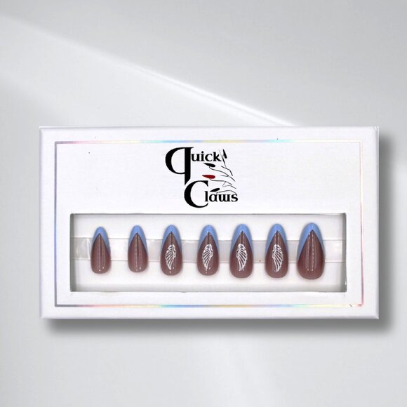 Celestial Elegance: Angel Wing Almond Press On Nails - Picture 1 of 4